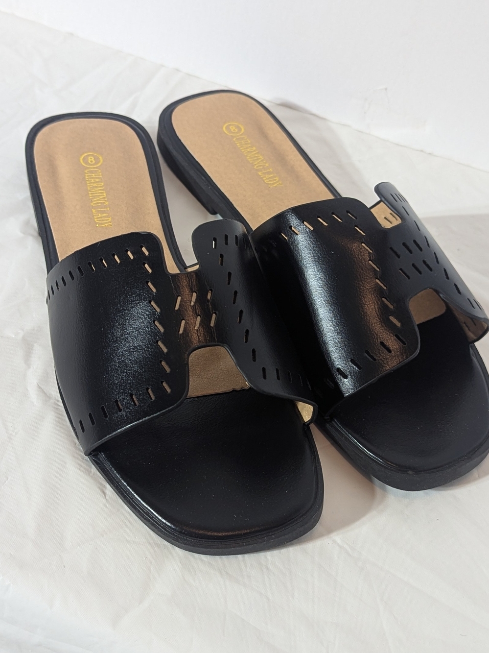 NWT Charming Lady Black Slide Sandals for Women Size 8